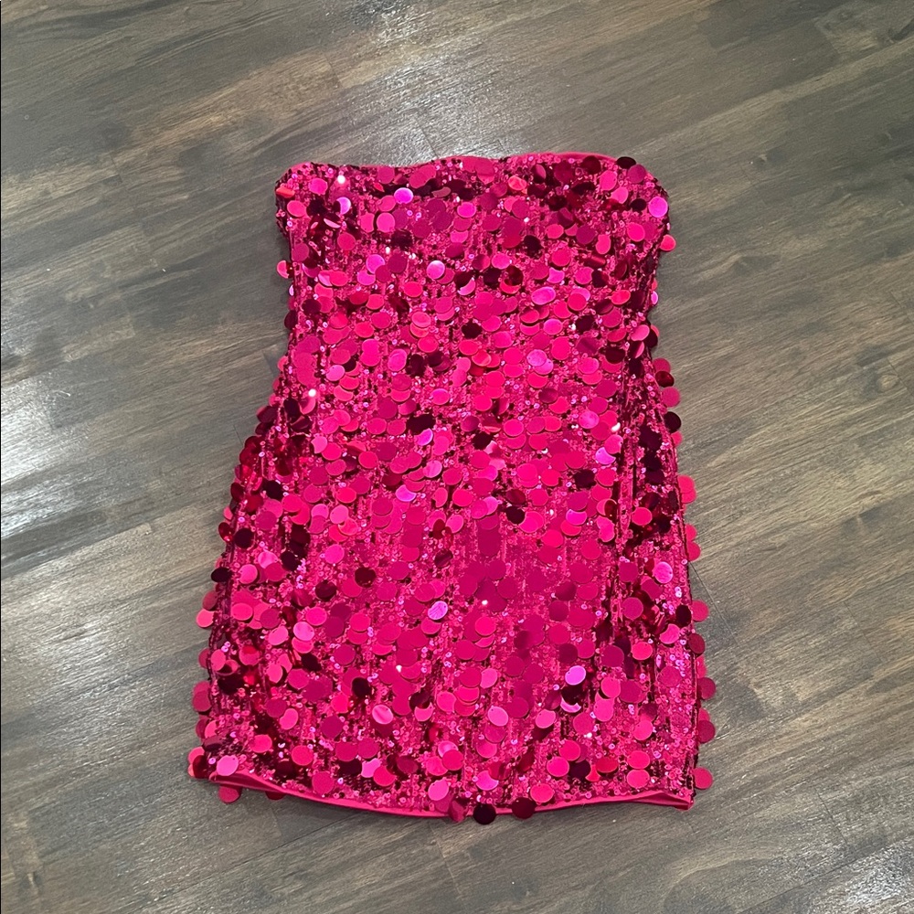 Pink Sequin Strapless Dress - Picture 1 of 5